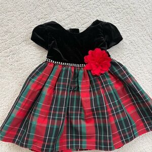 Youngland Black and Plaid Dress with Red Flower